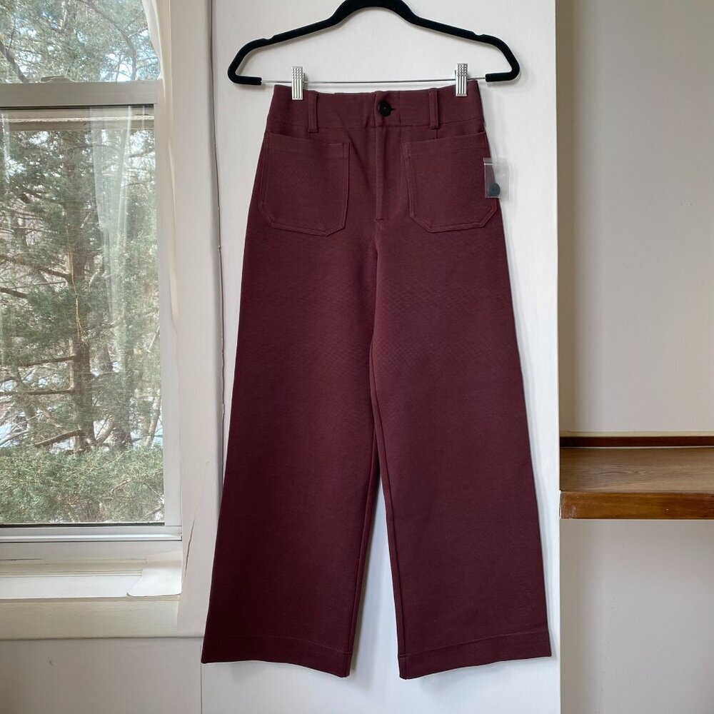 Anthropologie The Colette Knit Crop Wide-Leg Pants Burgundy Red 25 - Picture 4 of 10